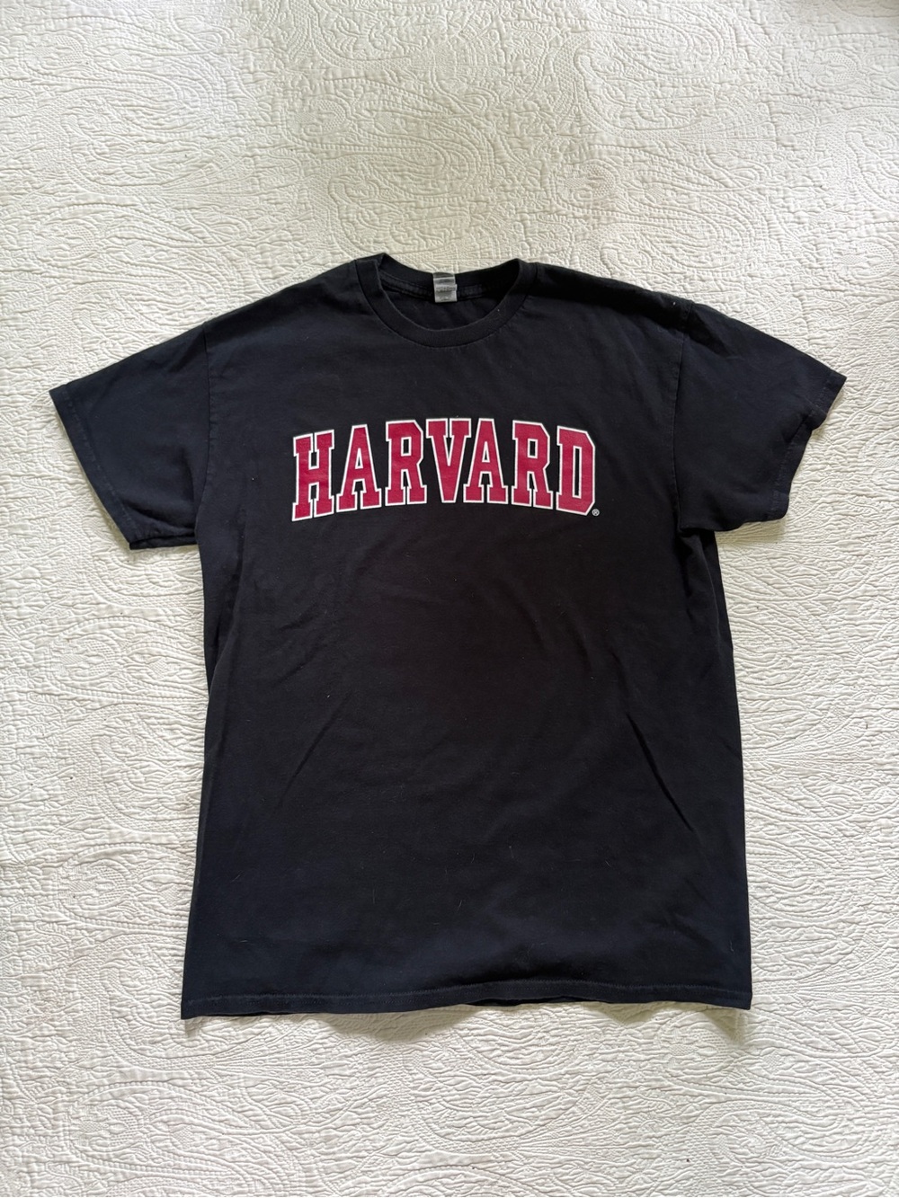 Women’s Harvard Black Graphic Tee with Crimson Logo by Gildman - size medium